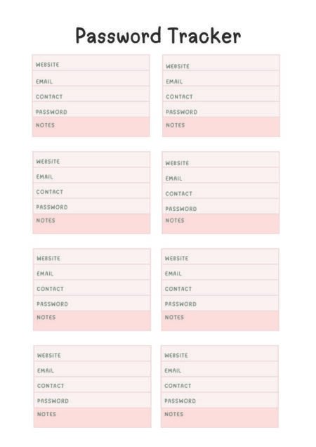 Password Tracker Personal Planner