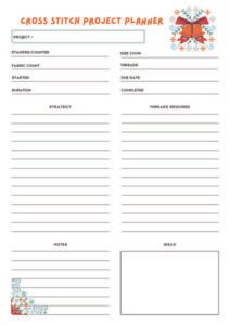 Cross Stitch Project Planner sheet