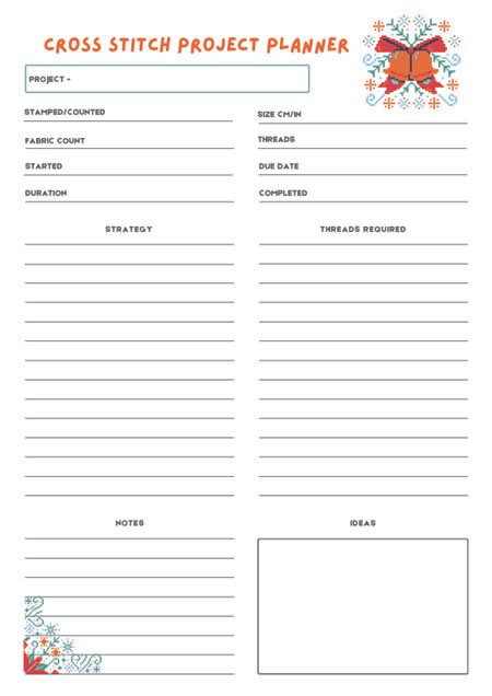 Cross Stitch Project Planner sheet