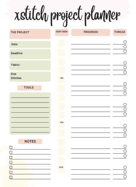 Xstitch Project Planner A4